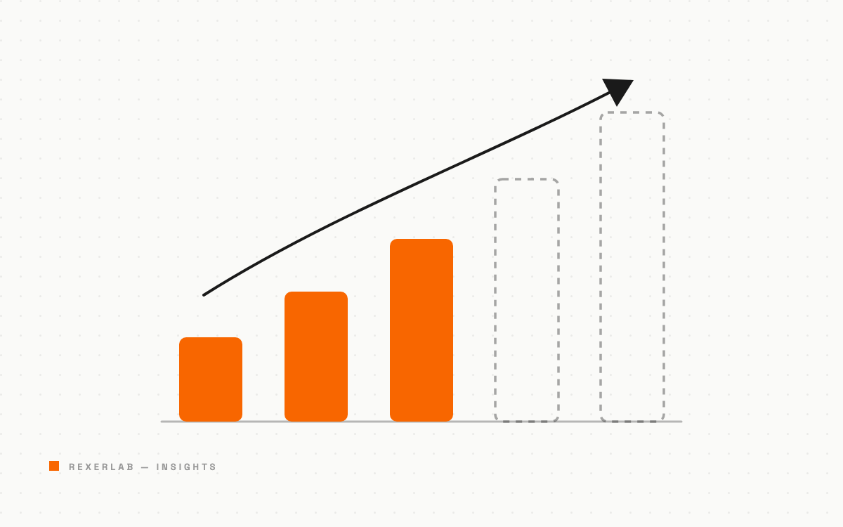 Bar chart illustration with three solid bars and two outlined future bars