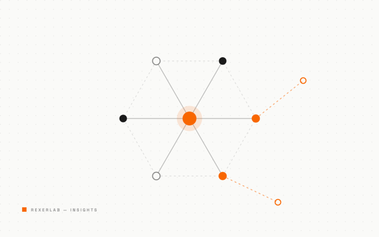 Network illustration of a central hub connecting research nodes
